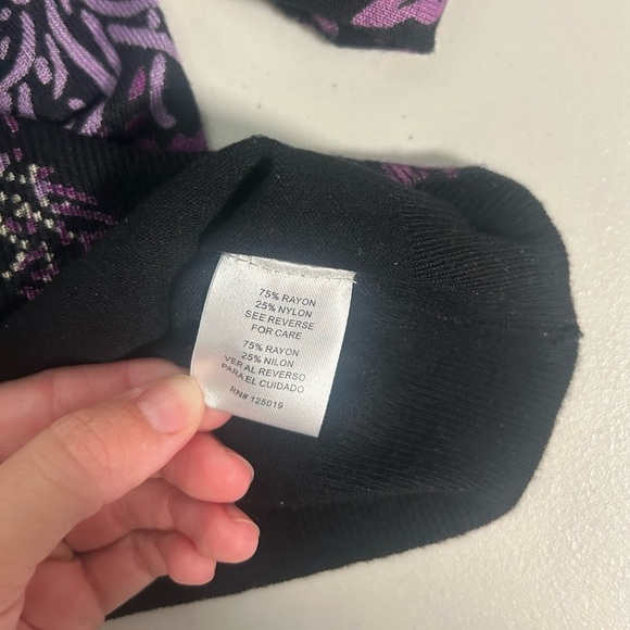 Floral Artsy 3/4 Sleeve Cardigan Sweater Purple Librarian No Size - Picture 3 of 6